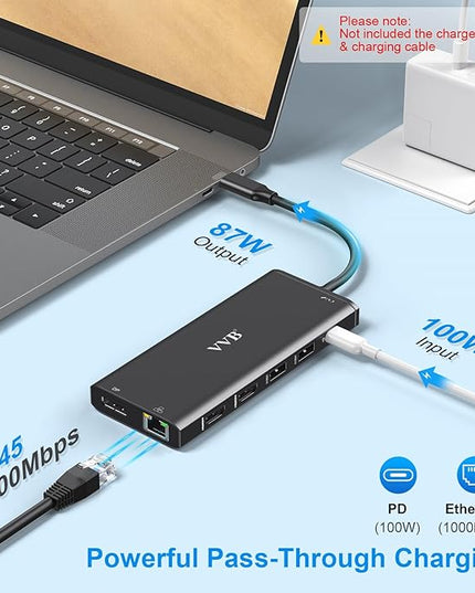 USB C Docking Station Dual Monitor for Dell/Lenovo/HP Laptop Docking Station HDMI USB C Hub Multiport Adapter Dongle Dock USB C to 2 HDMI +DisplayPort+Ethernet+4USB+2USB C+100W PD Charger+SD/TF+Audio