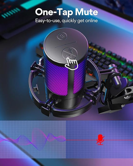 MAONO Gaming USB Microphone, Noise Cancellation Condenser Mic with Mute, Gain, Monitoring, Boom Arm Mic for Streaming, Podcast, Twitch, YouTube, Discord, PC, Computer, PS4, PS5, Mac, GamerWave DGM20S