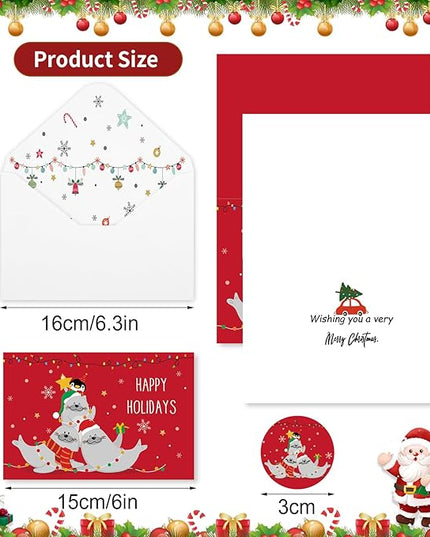 Thboxes Christmas Cards with Envelopes & Stickers, 36 Pack 4x6 Inch Merry Christmas Cards, Funny Holiday Card, 6 Assorted Designs Greeting Card for Xmas