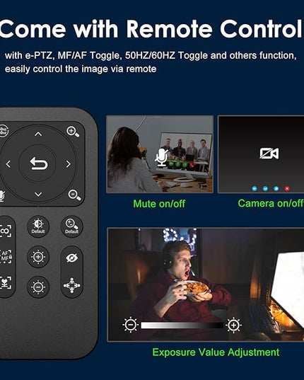 Angetube Webcam, 2K Streaming Webcam with Ring Light, HDR Laptop Camera with Remote, Dual Stereo Microphone and Privacy Cover, Auto Focus 5X Zoom in, Computer Camera for Zoom/Skype/Teams/Webex