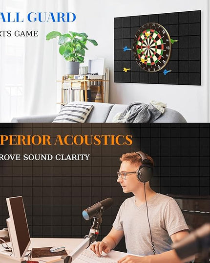 DOLLAR BOSS Felt Cork Board Tiles, 6 Packs 12" x 12" 1/2" Thick Bulletin Board Adhesive Acoustic Panels Soundproof Corkboards for Walls with 60 Pushpins for Home Office Kitchen School, Grid