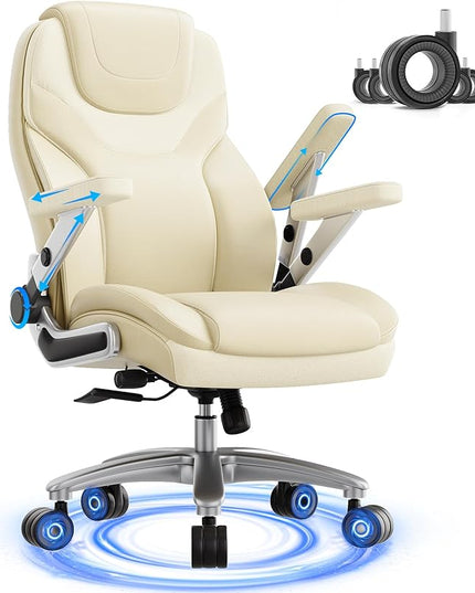 Big and Tall Office Chair with 5D Arms, 600lbs Fabric & PU Leather Heavy Duty Desk Chair, Adjustable Lumbar Support & Height, Tilt Function, High Back Ergonomic Executive Computer Chair