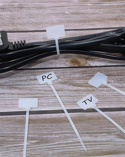 Mini Skater Nylon Cable Zip Ties Tags 4" Tiny Self-Locking Write-On Identify Cord Tabs Cable Label Marker Ties for Office Home Identification and Organization, 50 Pack (White)