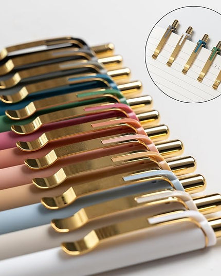 Linbsunne Ballpoint Pens Black Medium Point 1mm Pen with Super Soft Grip Ball Point Pen for Men Women Retractable Pens (gold-12 pcs)