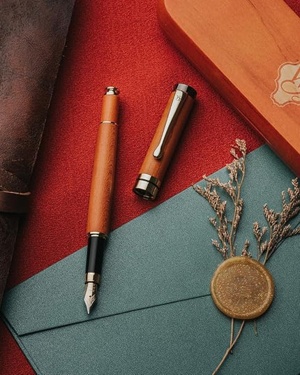Wordsworth & Black Fountain Pen Set, Luxury Bamboo Wood - Medium Nib, Gift Case; Includes 6 Ink Cartridges, Ink Refill Converter -Journaling, Calligraphy; Drawing, Smooth Writing [Cherry Wood]