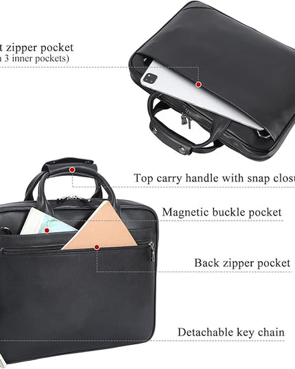 Leather Slim Briefcase for Men 15.6" Laptop Crossbody Messenger Bag Business Work Lawyer Attache Case
