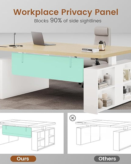 SEDETA 63" Executive Standing Desk with Storage, Executive Height Adjustable Desk with Power Outlets, Large Computer Office Desk with Privacy Panel for Home Office, Natural Oak