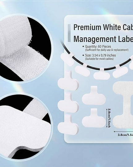 Eersida 60 Pieces Self Adhesive Cable Labels Wire Labels Nylon Writable Cord Tags Waterproof White Wire Cable Tags for Electronics Office Computers Management and Identification (Oval,2.36 Inch)