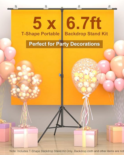 LINCO Lincostore Zenith Portable T-Shape Background Backdrop Stand Kit 5x6.7ft - 5ft Wide (Fixed) and 6.7ft High (Adjustable)- Lightweight Only 4 Lbs Easy to Carry and Storage Black
