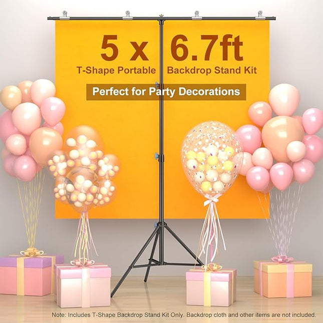 LINCO Lincostore Zenith Portable T-Shape Background Backdrop Stand Kit 5x6.7ft - 5ft Wide (Fixed) and 6.7ft High (Adjustable)- Lightweight Only 4 Lbs Easy to Carry and Storage Black