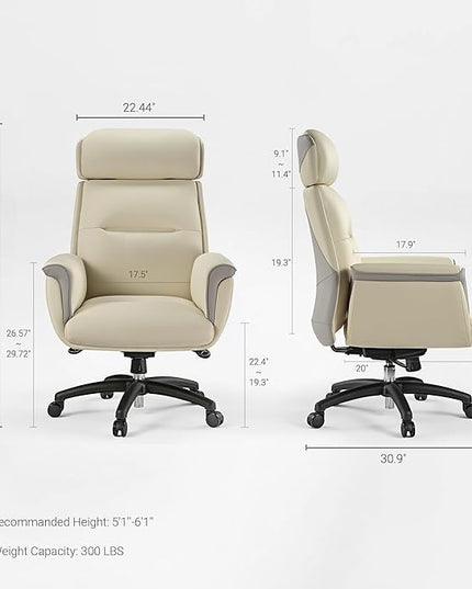 EUREKA ERGONOMIC Microfiber Leather Office Chair Ergonomic Desk Chair, Executive Chair Office Gaming Chair, Comfy Big and Tall Office Chair with Elevatable Headrest & Padded Armrests, Beige