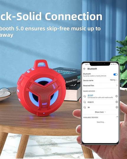 EBODA Bluetooth Shower Speaker, Waterproof Portable Speakers IPX7 Floating, True Wireless Stereo BT 5.0 Speaker with Bass, 2000mAh LED Light for Shower, Pool, Beach, Gifts for Women- Red