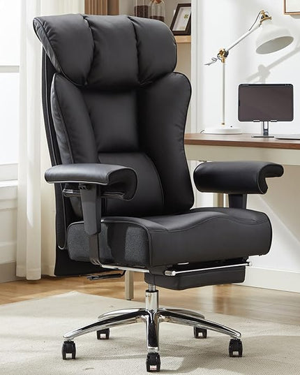 Efomao Ergonomic Office Chair 450LBS with Foot Rest, High Back PU Leather Executive Office Chair with Adjustable Armrests, Lumbar Support for Home or Work, Computer Chair, Black
