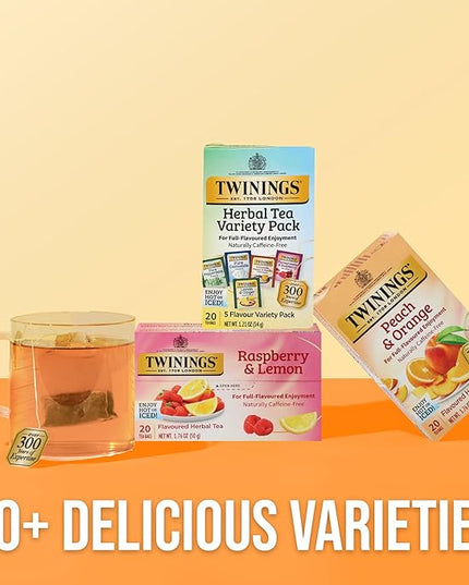 Twinings Herbal Tea Variety Pack, 20 Count (Pack of 2), Formerly Assorted Herbal, Includes 5 Flavours, Naturally Caffeine-Free, Enjoy Hot or Iced, 20 Teabags