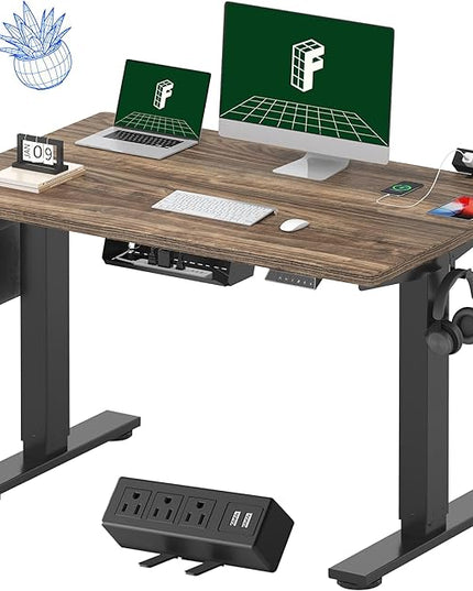 FLEXISPOT EN2 Whole-Piece Standing Desk with Clamp Power Strip, 48 x 30 Electric Stand Up Height Adjustable Desk with Cable Management (Black Frame + 48" Black Walnut Desktop, 2 Packages)