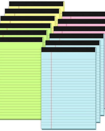 Zaviko 12 Pack Small Note Pads 5x8, Small Colored Legal Pads 5x8 College Ruled, Perforated Legal Notepads, 30 Sheets/Pack Writing Pads 5x8, Colored Notepads 5 x 8 Lined Paper Pads for Office Supplies