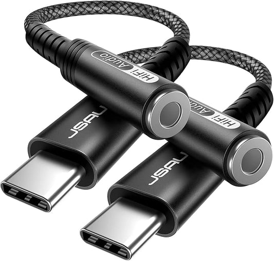 JSAUX 2-Pack USB Type C to 3.5mm Female Headphone Jack Adapter, USB C to Aux Audio Dongle Cable Cord Compatible with iPhone 17 Pro Max/16 Pro/15 Plus/15, Samsung Galaxy S23/S22, iPad Pro, Pixel -Black
