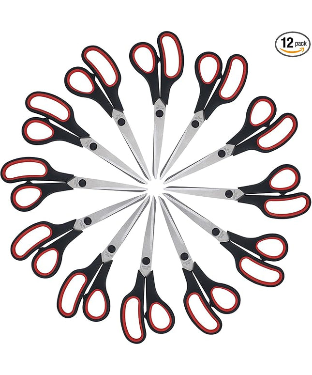 Lichamp 8.5” Scissors, 12-Pack Multipurpose Sharp Scissor, Comfort Grip Handles Household for Office, School, Home and Arts