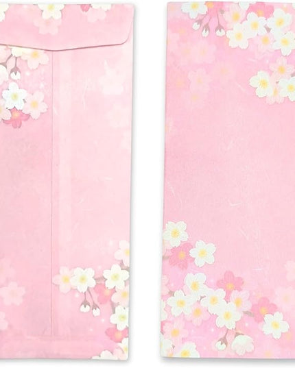Japanese Cherry Blossom Envelopes 8 Pack, Made in Japan, (Dark Pink), Elegant Washi Paper, Self Sealing, Sakura