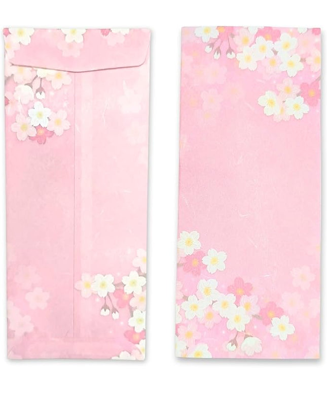 Japanese Cherry Blossom Envelopes 8 Pack, Made in Japan, (Dark Pink), Elegant Washi Paper, Self Sealing, Sakura