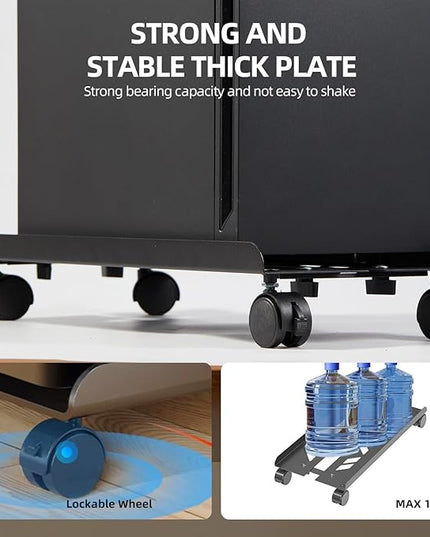 Adjustable Computer Tower Stand, Ventilated Mobile CPU Stand Fits Most PC Tower, Steel Desktop CPU Holder with Rolling Caster Wheels, PC Floor Cart Riser for Gaming Office Desk Accessories