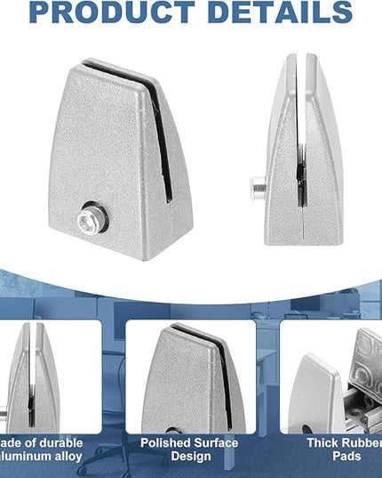 PATIKIL 10 Pcs Office Desk Partition Support Bracket, Aluminum Alloy Sneeze Guard Support Clamps Desktop Divider Clips for Offices Stores Counter Privacy Panel, Silver
