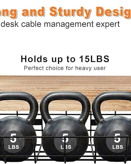 Under Desk Cable Management- 2 Pack Cord Organizer. Metal Wire Cable Management Tray for Office, Studio and Home. Super Sturdy Under Table Cable Management - Black Cable Organizer