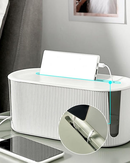 Cable Management Box,Desk Cord Organizer with Groove Cover,Plastic Cord Hider Box,Large Cable Box Organizer,Power Socket Management for TV/Computer/Router/Games Console Cable Storage (White)