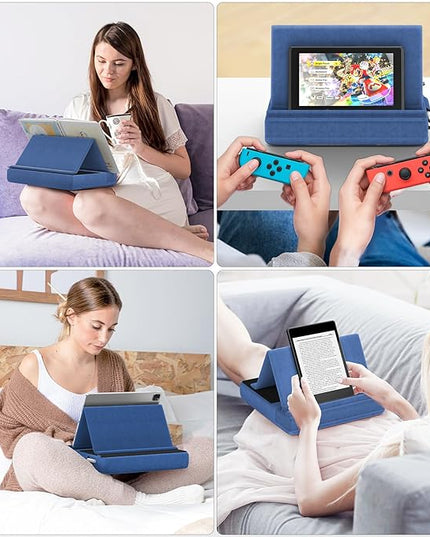KDD Tablet Pillow Stand, Multi-Angle Viewing Ipad Holder for Lap, Bed and Desk, Foldable Soft Pad Dock with Stylus Mount Compatible with Ipad Pro 12.9, 10.5, 11, Air, Mini, Phones, Books, E-Reader