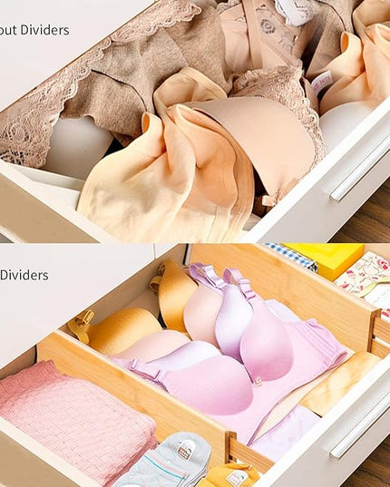 Utoplike 4 pcs Bamboo Kitchen Drawer Dividers Large, Adjustable Drawer Organizers, Spring Loaded, Works in Kitchen, Dresser, Bathroom, Bedroom, Drawer, Desk