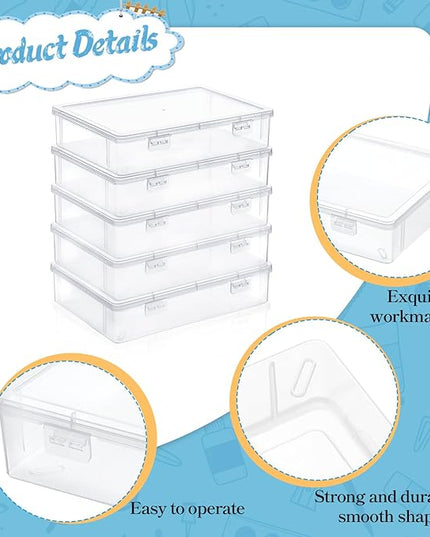 Oqqlin 6 Pcs Plastic Storage Boxes with Lids, 9 x 6.5 x 2 Inch Clear Rectangular Plastic Box Multipurpose Craft Organizers Small Storage Containers for Pencils, Beads, Craft Accessories, Small Items