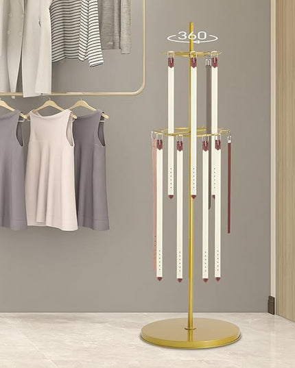 Floor Standing Belt Display Rack 66.1 Inch Metal Tie Scarf Organizer with Multi-Hook Design, Retail Clothing Display Stand for Belts Ties Scarves in Store Bedroom or Commercial Use