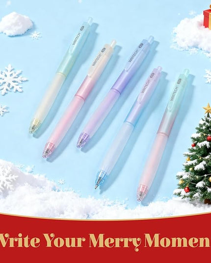 WRITECH Retractable Gel Ink Pens: 0.7mm Fine Point Black-Ink Aesthetic Gradient Color Barrel Soft Grip Medium Point Pen 5ct with 5 Refills for Journaling Smooth Writing Quick-dry No Bleed