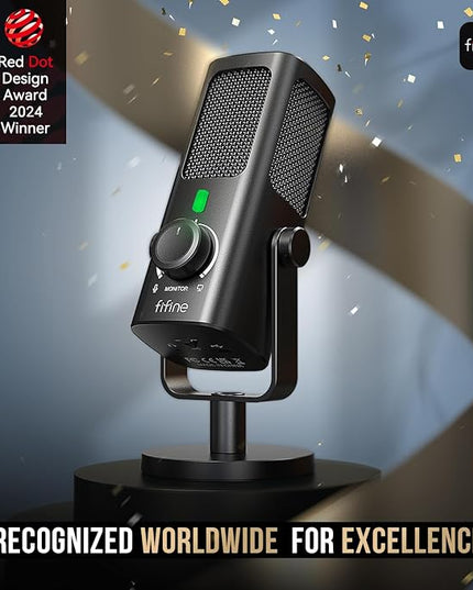 FIFINE USB-Podcast-Condenser-Microphone for Studio-Recording/Computer-Streaming, Desktop-Metal-Mic for YouTube Music Vocal Creation, with Monitor-Mix Volume-Control, Low-Cut Switch (PROFILE3)