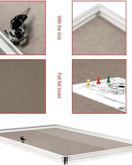 BIBOC Enclosed Felt Bulletin Board 36x24 inch Lockable Cork Noticeboard Display Cases Tamperproof Notice Poster Memo Board with Class Aluminum Frame (Felt, 24×36 inches)