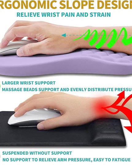 Hokafenle 2 in 1 Ergonomic Mouse Pad Wrist Support & Wrist Rest for Computer Keyboard Set, with Relieve Carpal Tunnel Pain Massage Bulge and Full Memory Gel Design (2In1 Set, Lavender)