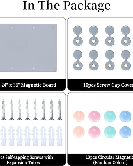 GOORY Magnetic Wall Board - 24" x 36" - Memo & Vision Bulletin Board for Home, Office and Classroom - Pre-drilled Mounting Screws Large Frameless Magnet Silver Wall Board