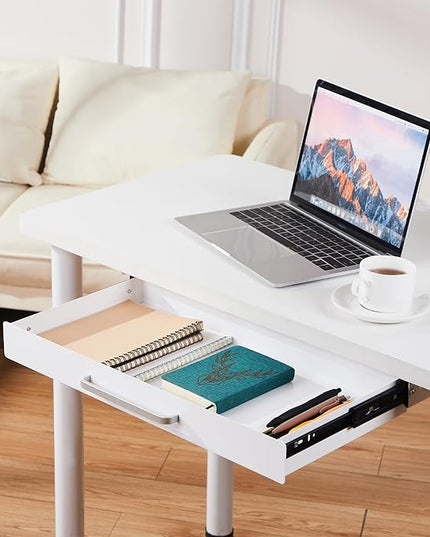 OSteed Under Desk Drawer Organizer 21" White Upgrade with Adjustable Brackets, Sliding Pull-Out Under Table Pencil Drawer, Office Standing Desk Attachment for Workbench