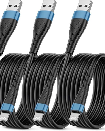 OIITH MFi Certified for iPhone Charger Cable 3 Pack 10 Ft, Extra Long for Lightning Charging Cord, Fast 2.4A for iPhone USB Cord Compatible with iPhone12/11/XS/Max/XR/X/8/8P/7P/6/iPad - Indigo