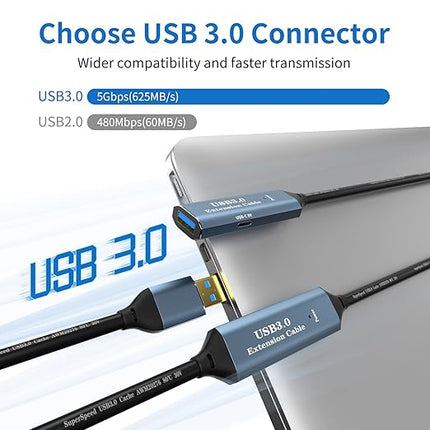 USB 3.0 Extension Cable 100FT Type A Male to Female Active Extender Cord with 4 Extension Chipsets Signal Booster and 1 USB-C Charging Port, for Webcam, PlayStation, Printer, Camera