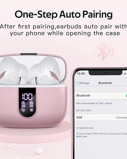TAGRY Bluetooth Headphones True Wireless Earbuds 60H Playback LED Power Display Earphones with Wireless Charging Case IPX5 Waterproof in-Ear Ear buds with Mic for TV Smart Phone Laptop Computer Sports