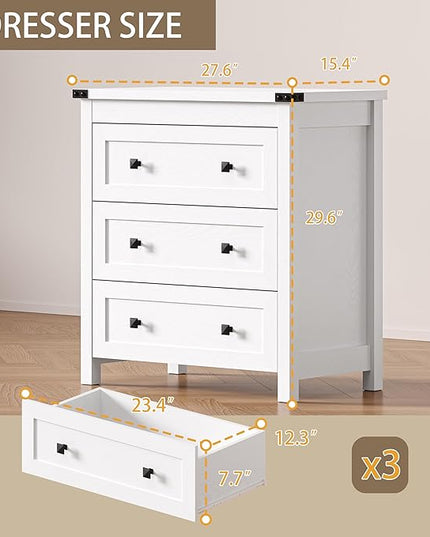 BORNOON 3-Drawer Dresser, Small Wooden Chest of Drawers with Metal Knobs, Water-Resistant Top, Storage Organizer with Anti-Tip Kit for Bedroom, Nursery, Living Room