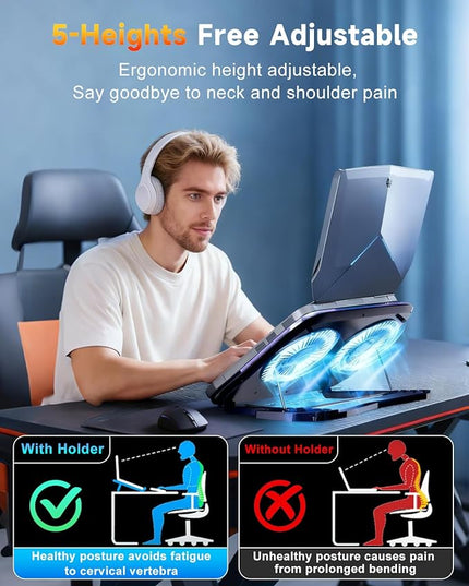 2026 Upgraded Laptop Cooling Pad with Dual TEC Cooler, Gaming Laptop Cooler, 2 Powerful Turbo Fans, Fast Cooling Laptop 12-21in, 5 Height Stands, 100 Gear Speed Adjust, LCD Screen, RGB, Phone Holder