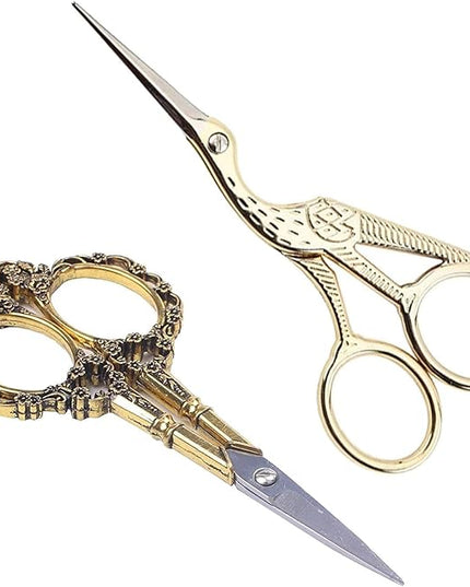 BIHRTC Gold Vintage Plum Blossom Scissors and Classic Crane Design Sewing Scissors for Embroidery, Sewing, Craft, Art Work & Everyday Use