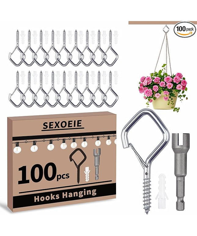 Sexoeie 100 PCS Silver Eye Screw Hooks for Hanging Heavy Duty with Safety Buckle.Metal Ceiling Hooks for Hanging Plants Cup Wind Chime Bird Feeders Patio Lights at Indoor&Outdoor