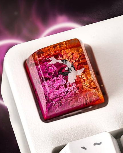 Kohaku Koi Artisan Keycap Orange and Purple Ocean R1 SA Profile Custom Keycaps 1U ESC Handmade Gaming Resin Key Cap Cherry MX Switch Compatible Mechanical Keyboard Koi Lover Gift