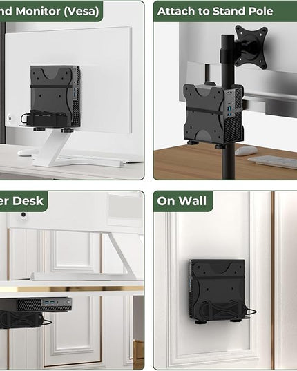 Adjustable Thin Client Mini PC Vesa Mount to Wall, Under Desk, Attached to Monitor Arm and Stand Pole for HP, Dell, Bosgame Ryzen 5, GMKtec K11, Bmax B3, KAMRUI E3B, NUC, Mac mini and Small CPUs