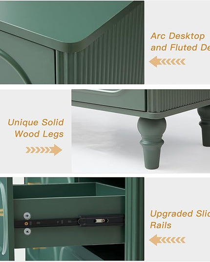 ORRD Fluted 7 Drawer Dresser for Bedroom, Modern Mid Century Chest of Drawers, Wood Storage Large Dresser Organizer for Bedroom Living Room Closet Hallway, Green