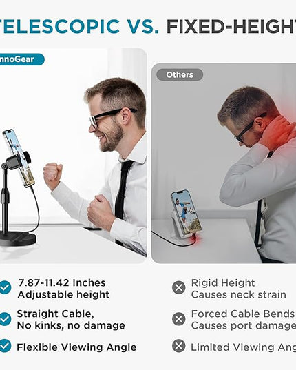 InnoGear Webcam Mount for Desk, Table Telescopic Webcam Stand with Phone Holder for Camera Webcam C922 C930e C920S C920 C615 C960 C920x BRIO 4K NexiGo N60, Right Light, GoPro with 1/4" Thread