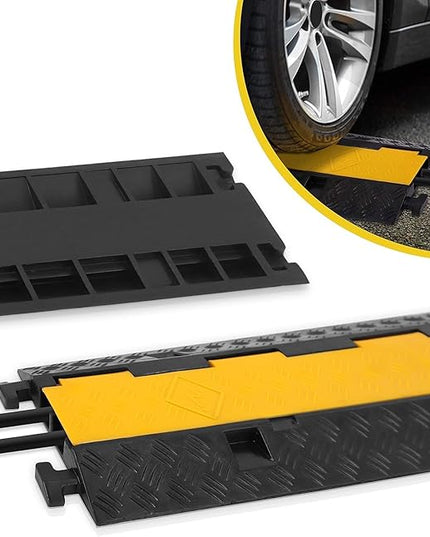 Pyle Durable Cable Ramp Protective Cover - 2,000 lbs Max Heavy Duty Hose & Cable Track Protector w/ Flip-open Top Cover & 2 Channel Groove Design - Cable Concealer for Outdoor & Indoor Use